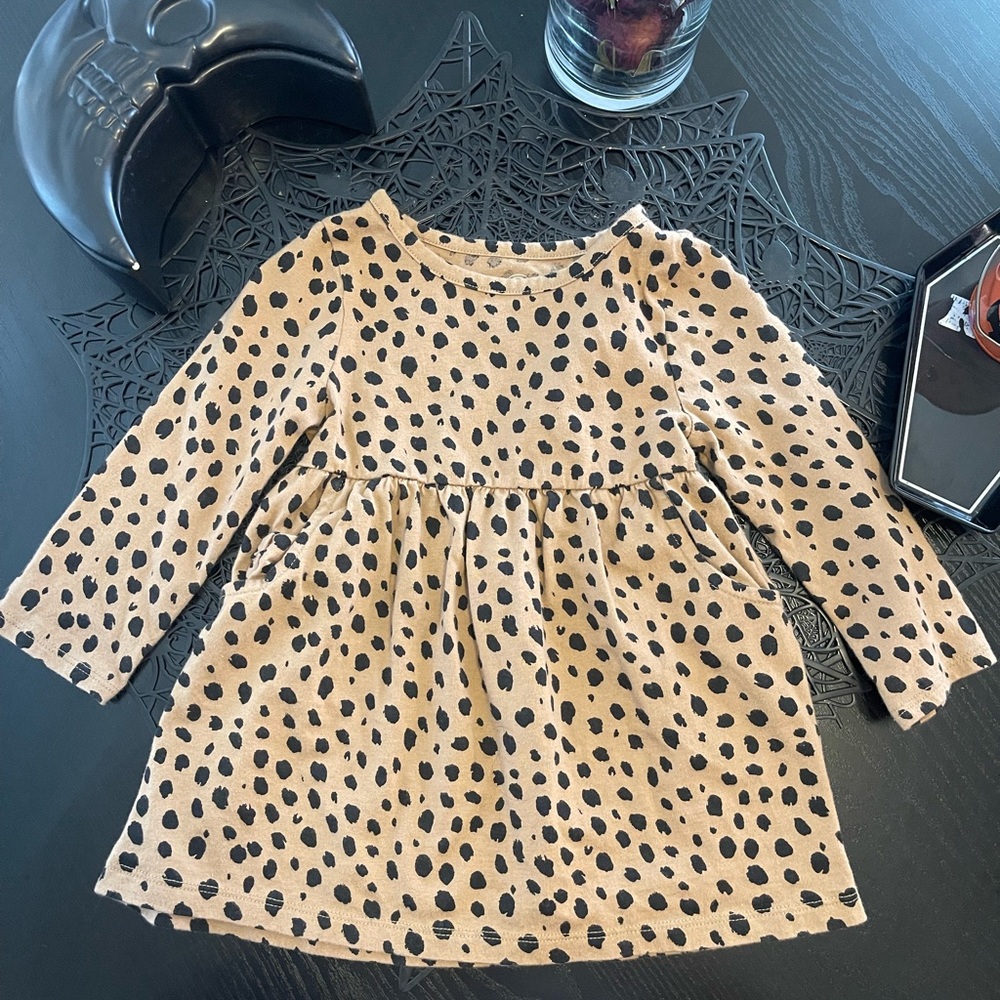 Wonder Nation Tan and Black Polka Dot Kids Dress